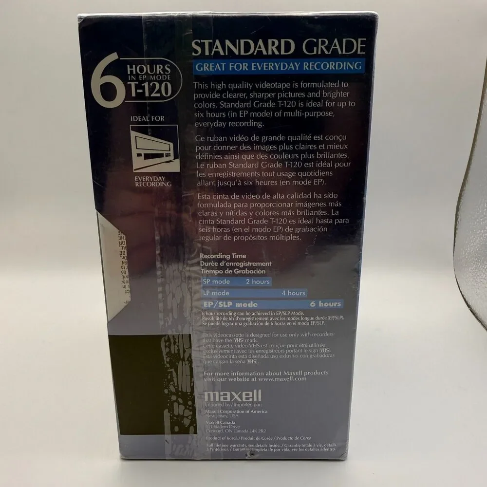 5 Pack T-120 Maxell Standard Grade 6hrs Blank VHS Video Tapes Brand New Sealed